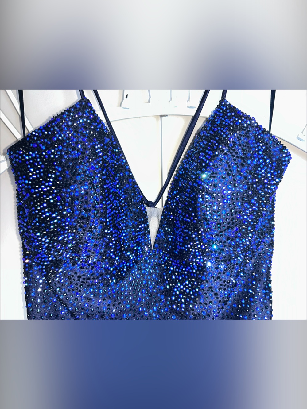 Amelia Couture Sparkly Rhinestone Bodycon Mini Dress (Style 3100S) in Navy - Picture 6 of 16